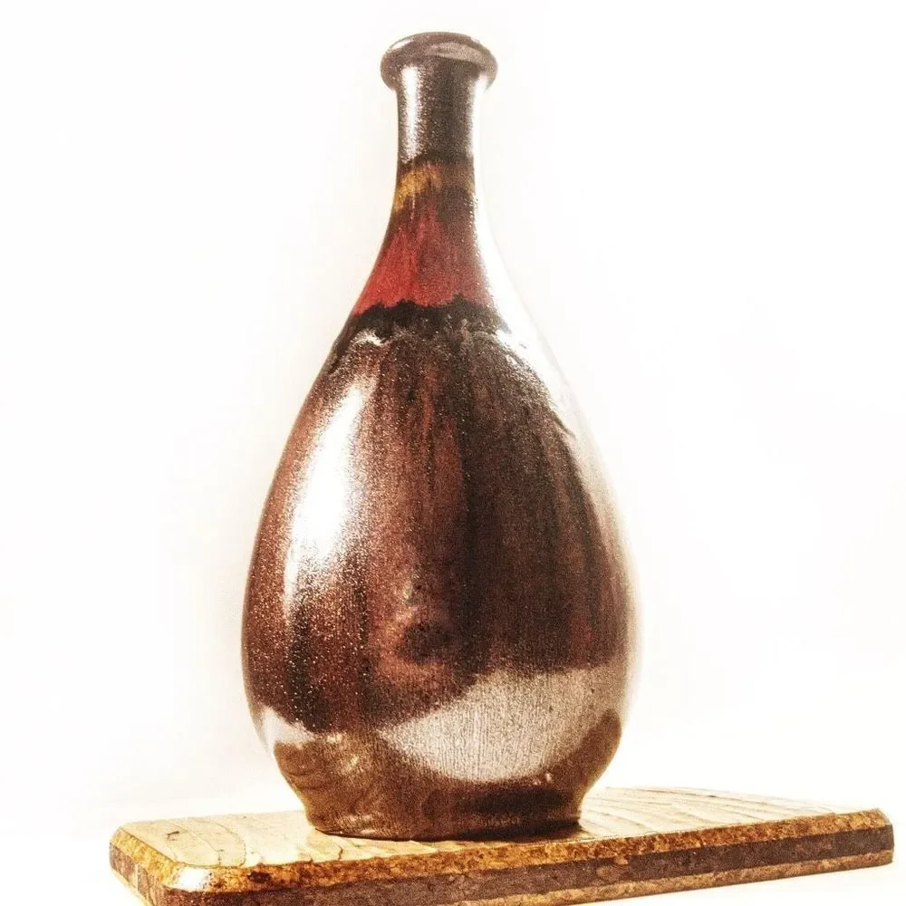 Tall Raku Drip Glazed Ceramic Studio Art Vase